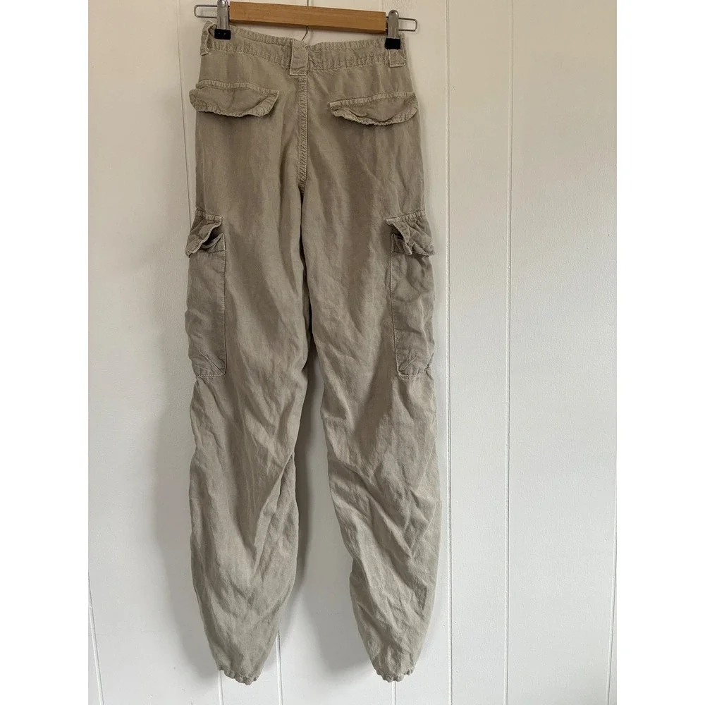 Zara Women Tan Khaki‎ Lyocell Linen Blend Utility Cargo Pants Size 0 EUR 32